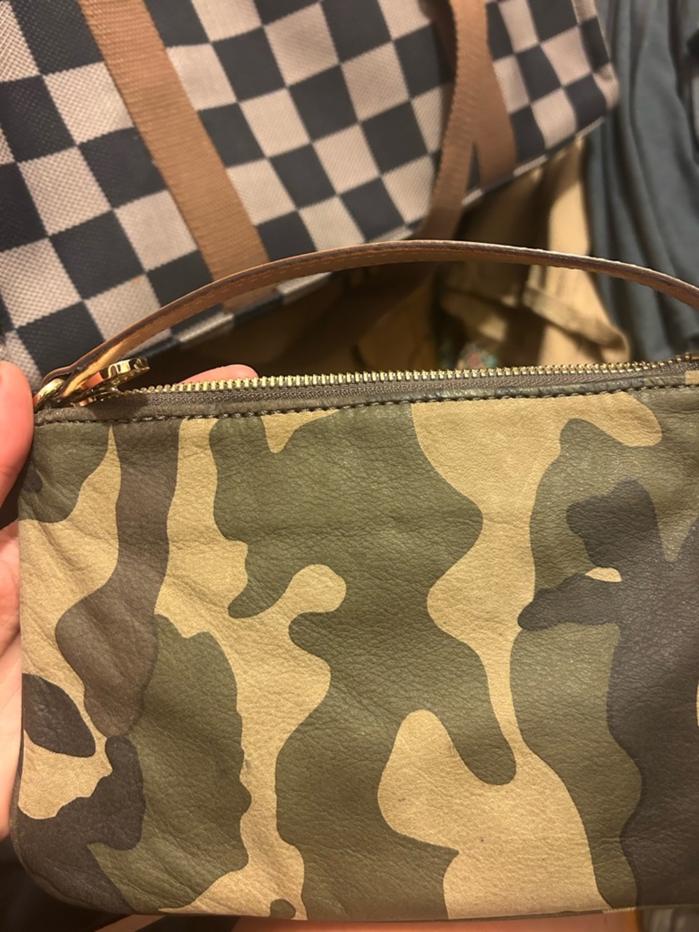 Michael Kors Green Camo Satchel and Wristlet with Pale Pink Trim - Picture 6 of 11